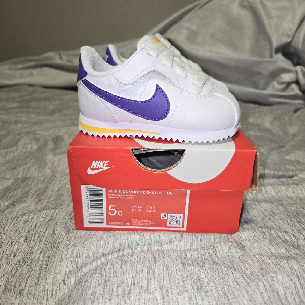 Nike Kids Cortez White and Purple Baby Shoes
